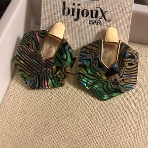 Bijoux Bar Green and Gold Hexagon Earrings